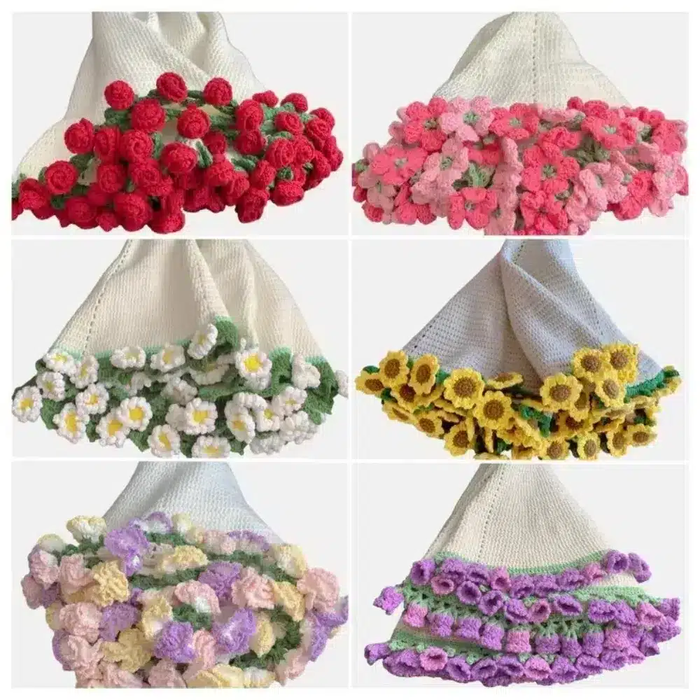 6-in-1 crochet bouquet blanket patterns set handmade floral blankets
